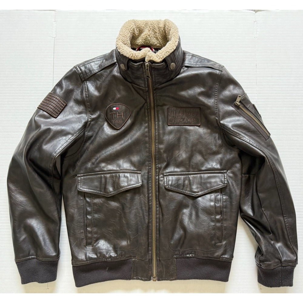 Tommy Hilfiger Aviator Top Gun Bomber Jacket Faux Leather Men's Small